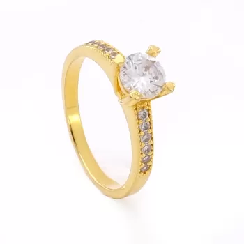 Altın Kaplama VIP Zirkon Taşlı Tektaş  Kadın Yüzük YZK-250