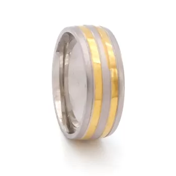 Çelik Alyans Yüzük Altın Kaplama Çift Renk YZK-371