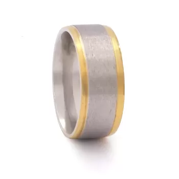 Çelik Yüzük Alyans Altın Detaylı YZK-409