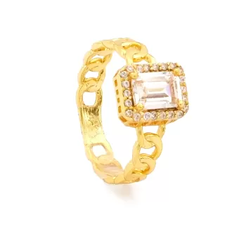 Çelik Baget Yüzük Altın Kaplama Zincir Detaylı YZK-441