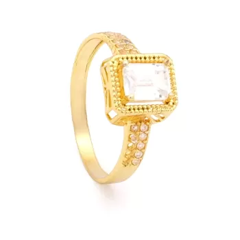 Çelik Baget Yüzük Altın Kaplama Taşlı Kenar YZK-453