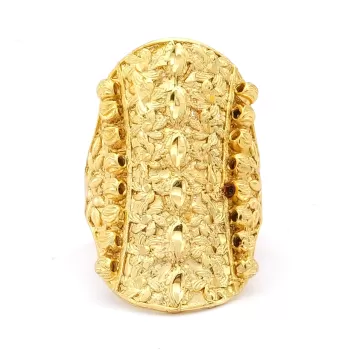 Çelik Yüzük Kadın Altın Kaplama Çiçek Desenli Kaburga YZK-492