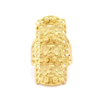 Çelik Yüzük Kadın Altın Kaplama Çiçek Desenli Kaburga Model YZK-497