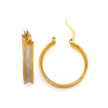 Çelik Halka Küpe Altın Kaplama Beyaz Detaylı KP-104