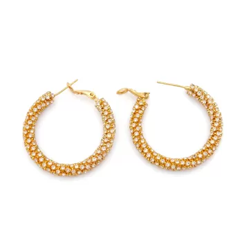 Çelik Halka Küpe Altın Kaplama Taşlı Model  UNK-510