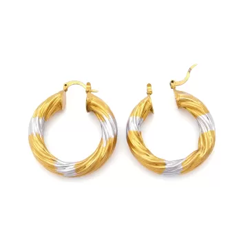 Altın Kaplama Küpe Çift Renk Halka Burgu Model Küpe UNK-604