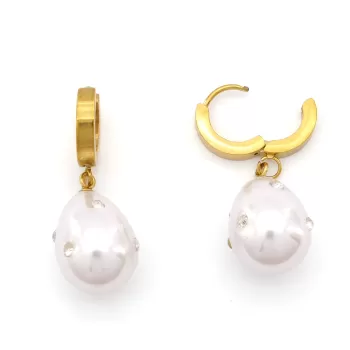 Çelik Sallatılı Küpe Altın Kaplama Kadın İnci Model UNK-797