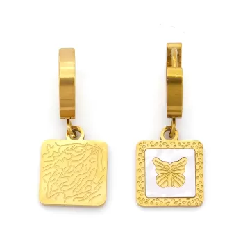 Çelik Sallantılı Küpe Altın Kaplama Kelebekli Model UNK-815