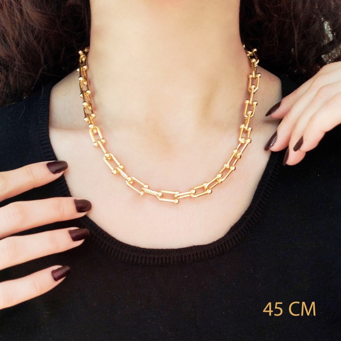 Çelik Zincir Kolye Altın Kaplama 7 MM Tiffany Model ZN-147