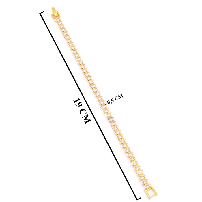 FerizZ Altın Kaplama Sıralı Zirkon Taşlı Zincir Kadın Bileklik BLK-439