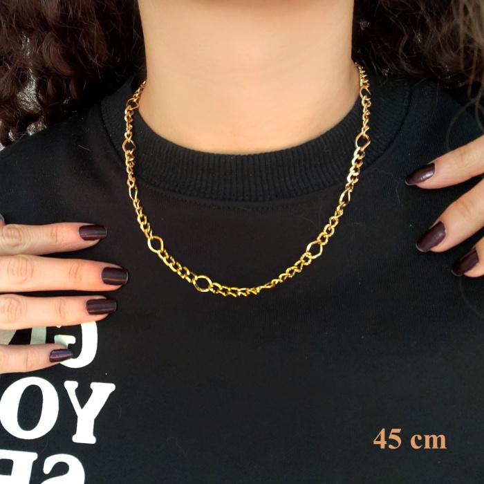 Çelik Zincir Kolye Altın Kaplama Lazerli Halka Model ZN-182