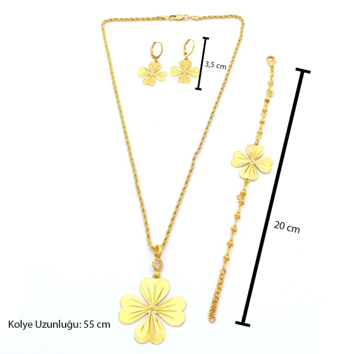 Altın Kaplama Yonca Kolye Küpe Bileklik Set SET-110