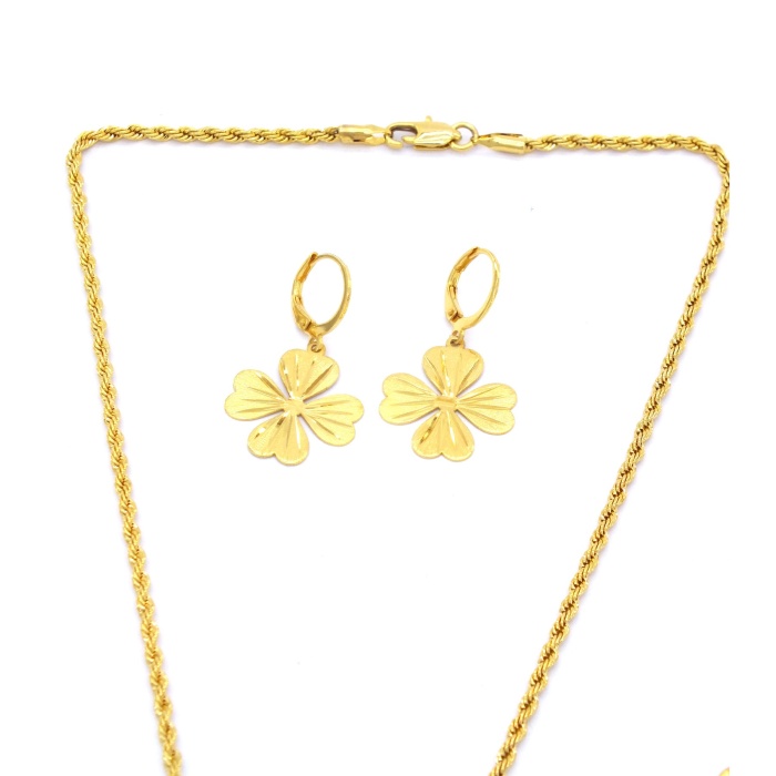 Altın Kaplama Yonca Kolye Küpe Bileklik Set SET-110