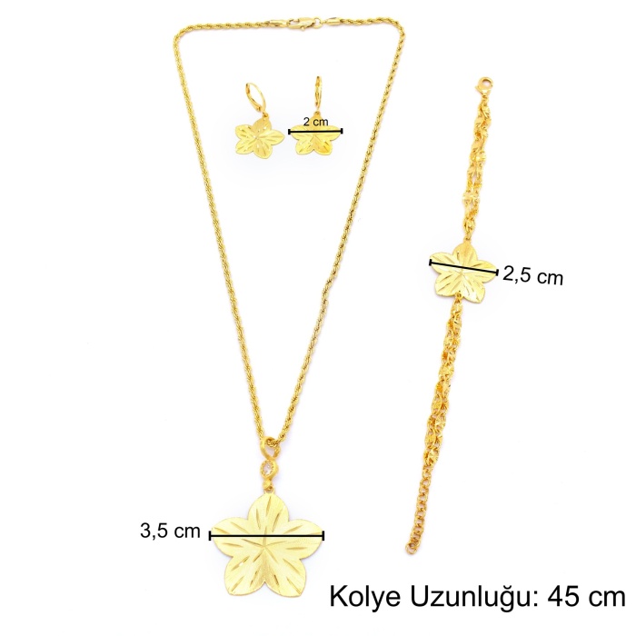 FerizZ Altın Kaplama Çiçek Şekilli Kolye Küpe Bileklik Set SET-111