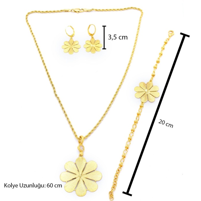 Altın Kaplama Papatya Şekilli Kolye Küpe Bileklik Set SET-112