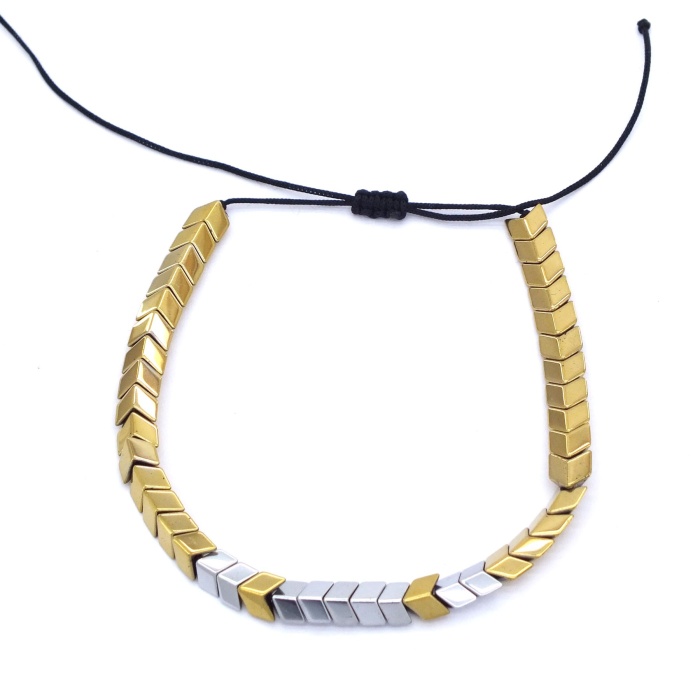 Gümüş-Gold Hematit Doğal Taş Erkek Bileklik  EBLK-149
