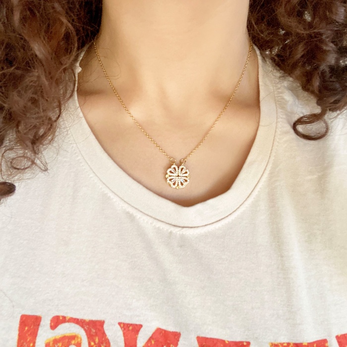Çelik Kolye, Yonca Kolye Altın Kaplama Kadın Kolye KLY-396