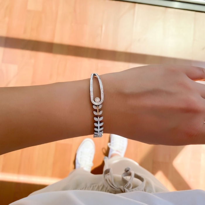 Çelik Kelepçe Bileklik Taşlı Buğday Model BLZ-327