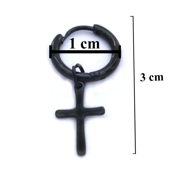 Erkek Çelik Küpe Siyah Haç Model UNK-481