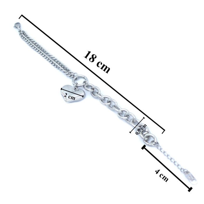 FerizZ 316L Çelik Büyük Kalp Detaylı Kadın Zincir Bileklik BLK-723