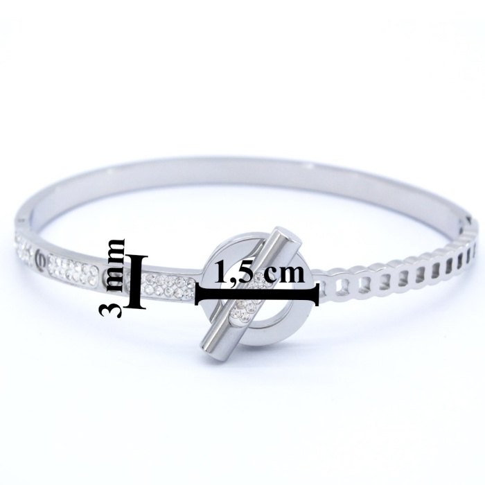 Çelik Kelepçe Bileklik Zirkon Taşı Model BLZ-408