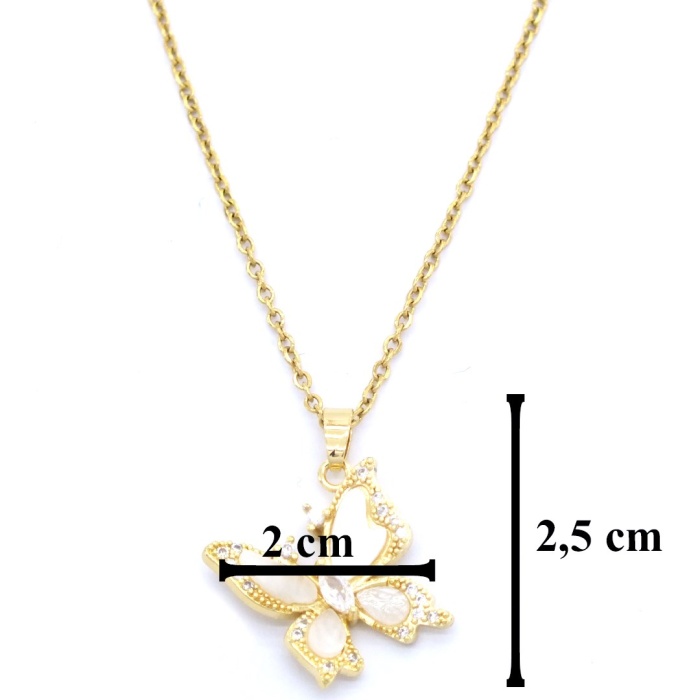 Altın Kaplama Zirkon ve Sedef  Taşlı Kelebek Kolye 45 cm KLY-430