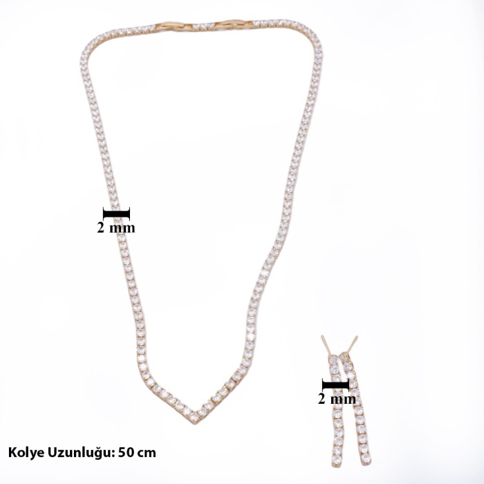 Altın Kaplama Rose Zirkon Taşlı Su Yolu Kadın Set SET-145