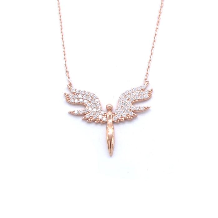 Mikail (Huzur) Meleği Zirkon Taşlı Rose Gümüş Kolye GK-116