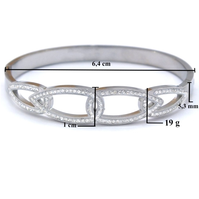 Çelik Kelepçe Bileklik Zirkon Taşlı Model BLZ-453