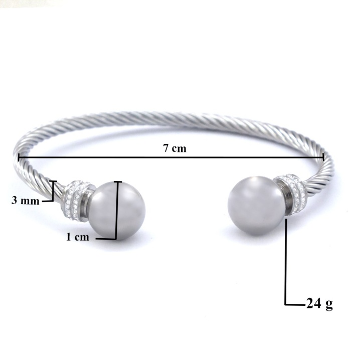 Çelik Kelepçe Bileklik Çift Toplu Taşlı Model BLZ-473