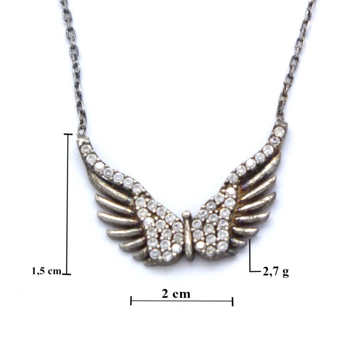 Kanat Motifli Zirkon Taşlı Gümüş Kolye GK-163