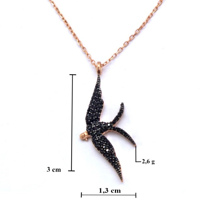 Kuş Zirkon Taşlı Rose Gümüş Kolye GK-182