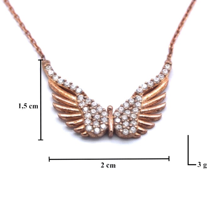 Melek Kanatlı Zirkon Taşlı Rose Gümüş Kolye GK-203