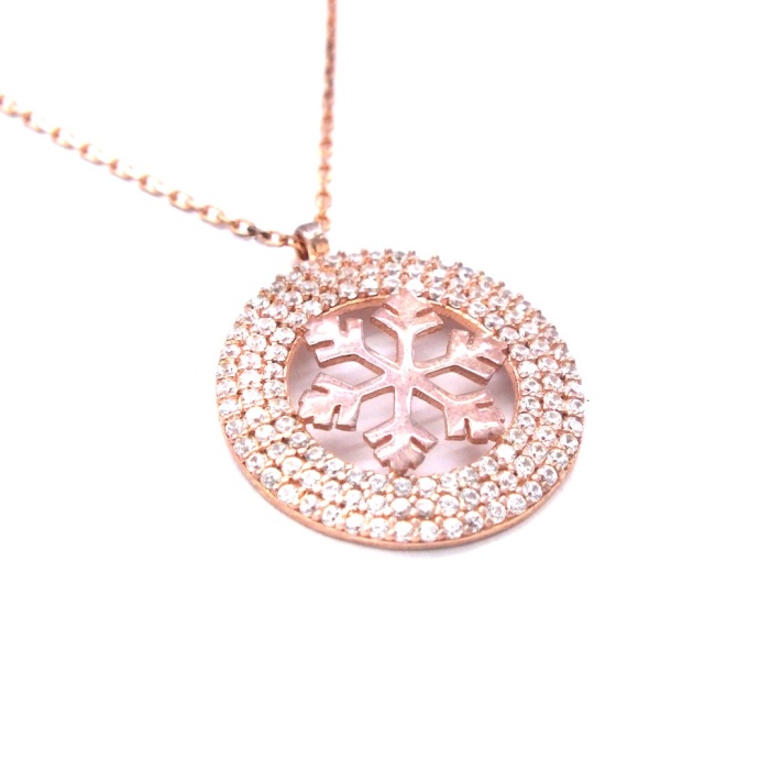 Zirkon Taşlı Kar Tanesi Rose Gümüş Kolye GK-240