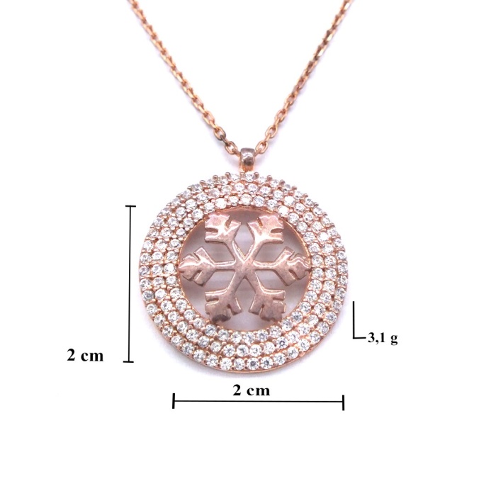 Zirkon Taşlı Kar Tanesi Rose Gümüş Kolye GK-240