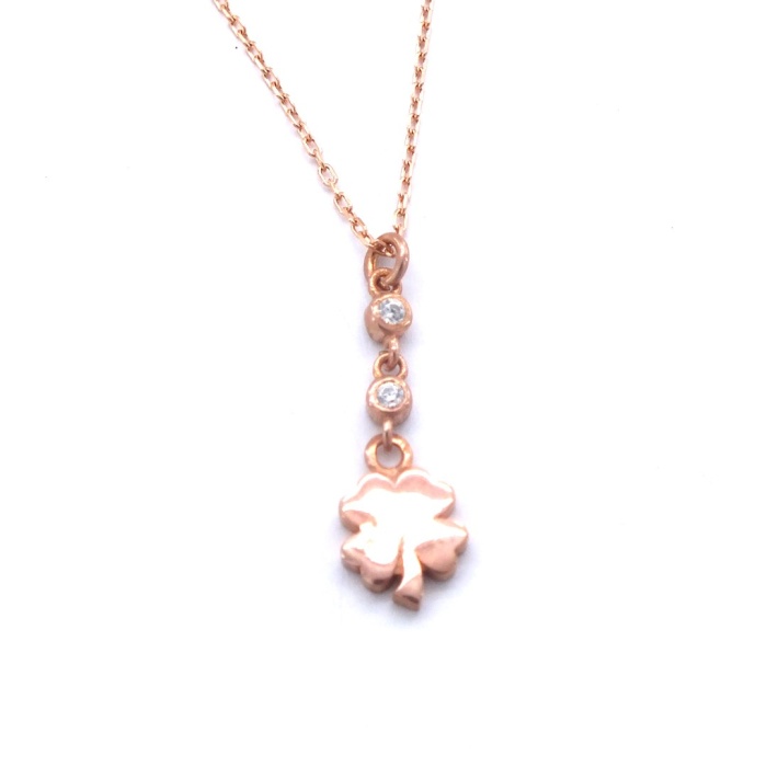 Zirkon Taşlı Yonca Rose Gümüş Kolye GK-253