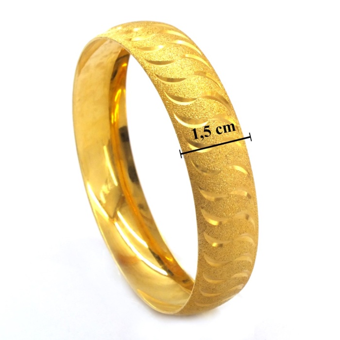 FerizZ Altın Kaplama Simli Çizgili 1.5 cm Bilezik BLZ-3056