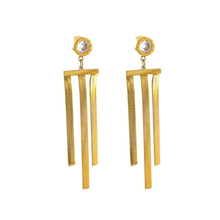 Altın Kaplam Küpe İtalyan Model Zirkon Taşlı Abiye Model UNK-609