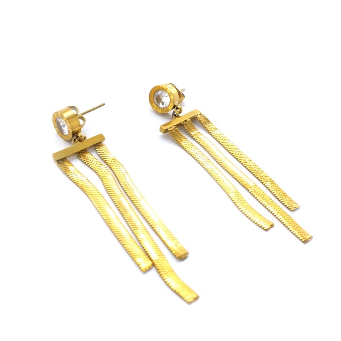 Altın Kaplam Küpe İtalyan Model Zirkon Taşlı Abiye Model UNK-609