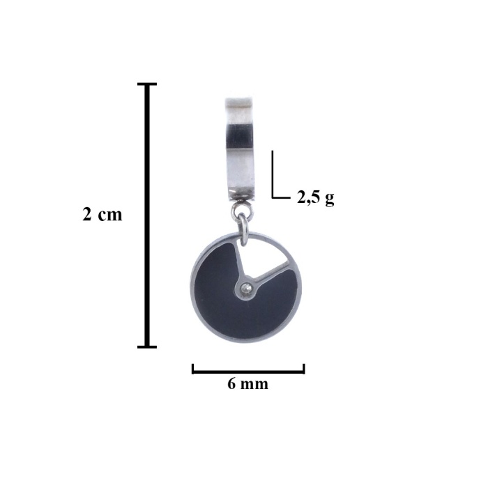 Çelik Sallantılı Küpe Siyah Taşlı Halka Küpe UNK-585