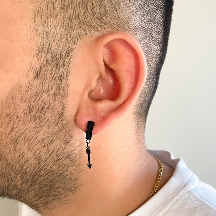 Çelik Sallantılı Küpe Siyah Ok Model  Sallantılı Küpe UNK-664