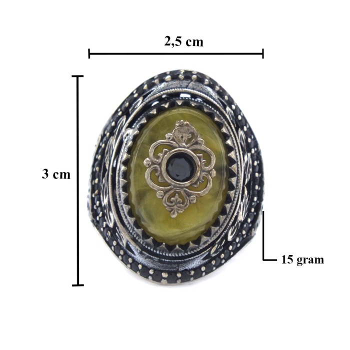 FerizZ Akik Taşlı Kalemli El İşçiliği 925 Ayar Erkek Gümüş Yüzük GEY-134