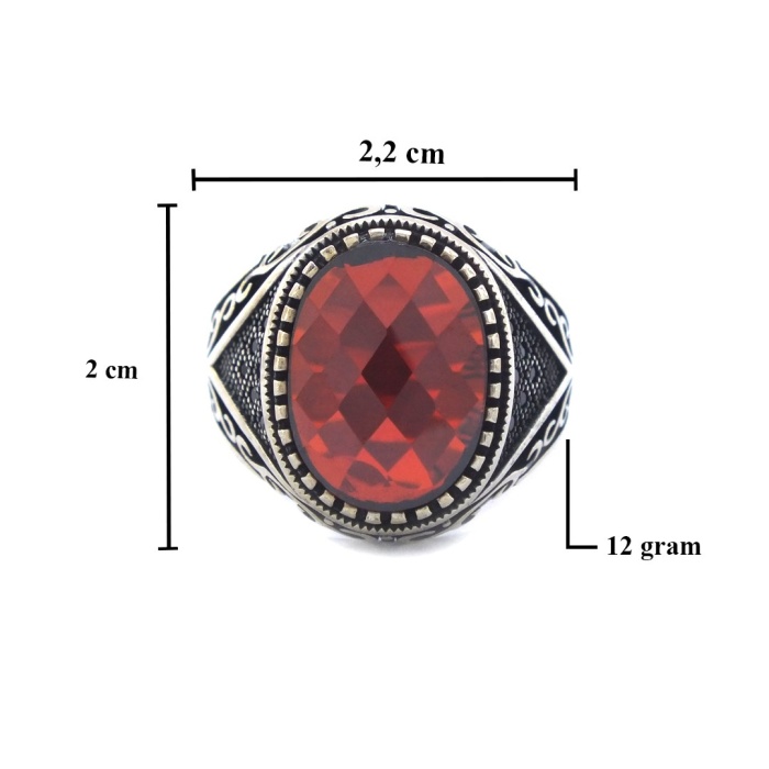 FerizZ Ateş Taşlı El İşçiliği İnce 925 Ayar Erkek Gümüş Yüzük GEY-161
