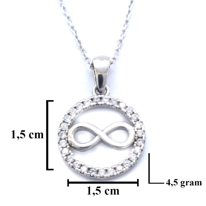 Zirkon Taşlı Sonsuzluk Model Tasarım Gümüş Kolye GK-257