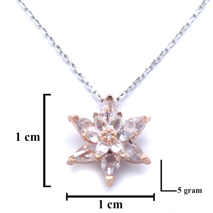 Beyaz Zirkon Taşlı Çiçek Model Rose Gümüş Kolye GK-262
