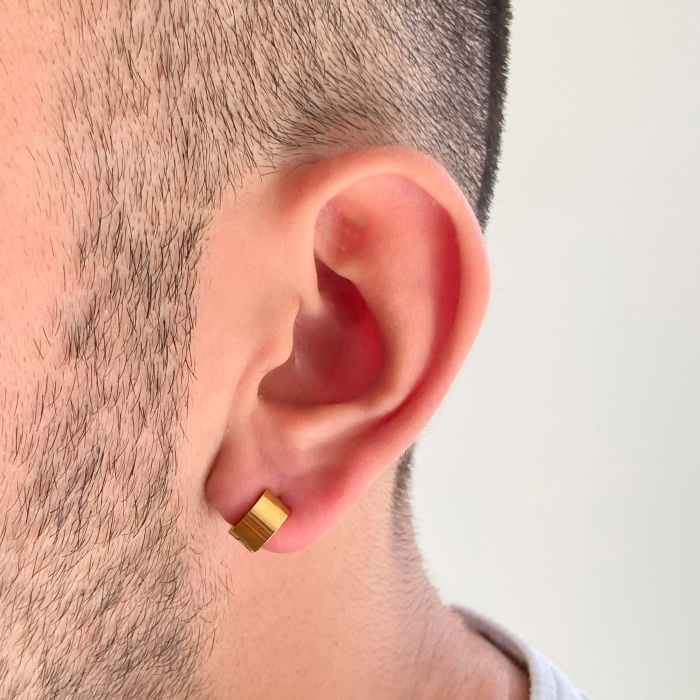 Çelik Halka Küpe Altın Kaplama 5 mm Kalın Model UNK-699