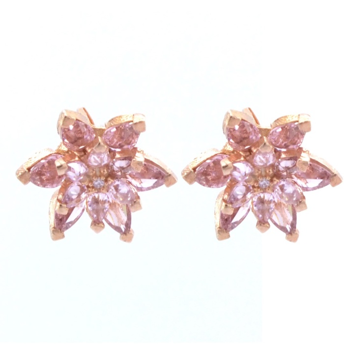 Pembe Zirkon Taşlı Çiçek Model Rose Gümüş Küpe GKP-100