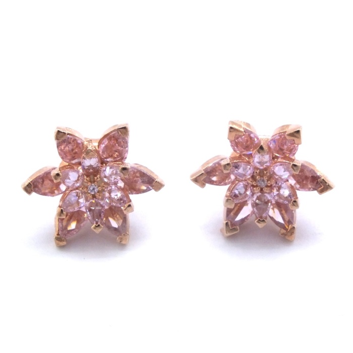 Pembe Zirkon Taşlı Çiçek Model Rose Gümüş Küpe GKP-100