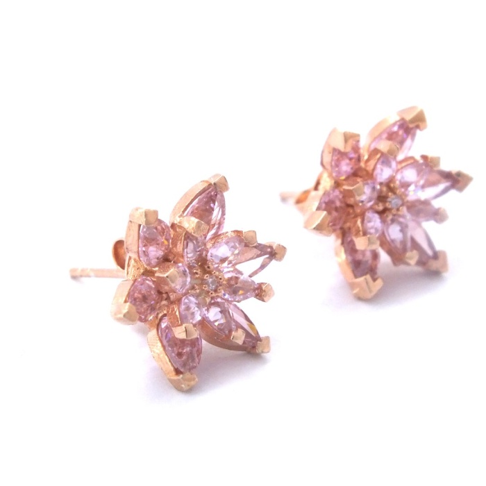 Pembe Zirkon Taşlı Çiçek Model Rose Gümüş Küpe GKP-100
