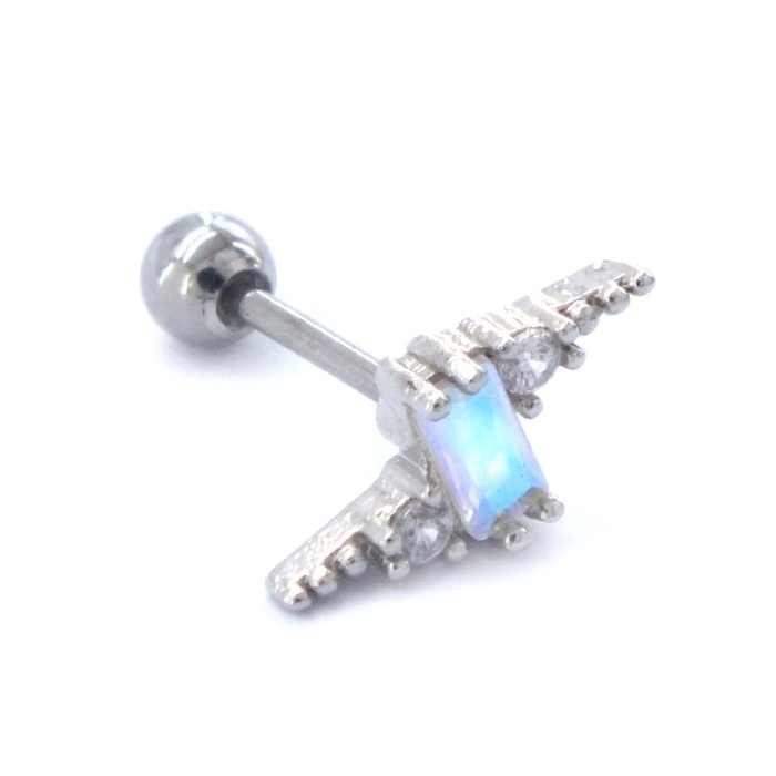 FerizZ 316L Çelik Zirkon Taşlı Yıldırım Şeklinde Piercing PRC-202